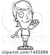 Poster, Art Print Of Cartoon Black And White Lineart Doodled Friendly Woman Waving