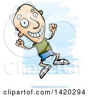 Poster, Art Print Of Cartoon Doodled Senior White Man Jumping For Joy