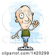 Clipart Of A Cartoon Doodled Friendly Senior White Man Waving Royalty Free Vector Illustration by Cory Thoman