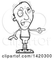 Clipart Of A Cartoon Black And White Lineart Doodled Angry Senior Man Pointing Royalty Free Vector Illustration