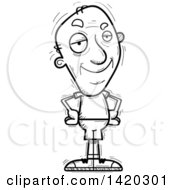 Clipart Of A Cartoon Black And White Lineart Doodled Confident Senior Man Royalty Free Vector Illustration