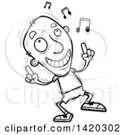 Clipart Of A Cartoon Black And White Lineart Doodled Senior Man Dancing To Music Royalty Free Vector Illustration