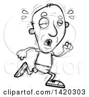 Poster, Art Print Of Cartoon Black And White Lineart Doodled Exhausted Senior Man Running