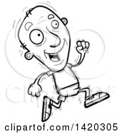 Poster, Art Print Of Cartoon Black And White Lineart Doodled Senior Man Running