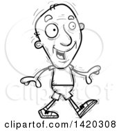 Poster, Art Print Of Cartoon Black And White Lineart Doodled Senior Man Walking