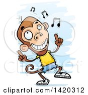 Clipart Of A Cartoon Doodled Monkey Dancing To Music Royalty Free Vector Illustration