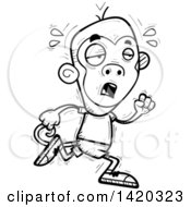 Poster, Art Print Of Cartoon Black And White Lineart Doodled Exhausted Monkey Running
