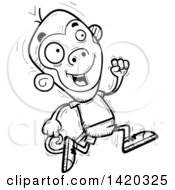 Clipart Of A Cartoon Black And White Lineart Doodled Monkey Running Royalty Free Vector Illustration