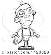 Clipart Of A Cartoon Black And White Lineart Doodled Monkey Pouting Royalty Free Vector Illustration