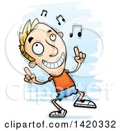 Clipart Of A Cartoon Doodled Blond White Man Dancing To Music Royalty Free Vector Illustration