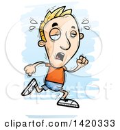 Poster, Art Print Of Cartoon Doodled Exhausted Blond White Man Running
