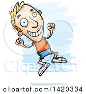 Poster, Art Print Of Cartoon Doodled Blond White Man Jumping For Joy
