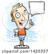 Clipart Of A Cartoon Doodled Blond White Man Holding Up A Finger And Talking Royalty Free Vector Illustration