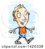 Clipart Of A Cartoon Doodled Blond White Man Walking Royalty Free Vector Illustration