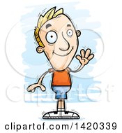 Clipart Of A Cartoon Doodled Friendly Blond White Man Waving Royalty Free Vector Illustration