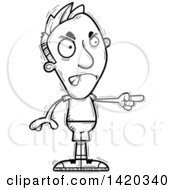 Clipart Of A Cartoon Black And White Lineart Doodled Angry Man Pointing Royalty Free Vector Illustration