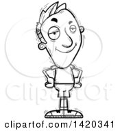 Clipart Of A Cartoon Black And White Lineart Doodled Confident Man Royalty Free Vector Illustration