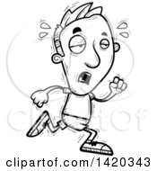Poster, Art Print Of Cartoon Black And White Lineart Doodled Exhausted Man Running