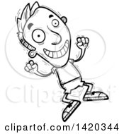 Poster, Art Print Of Cartoon Black And White Lineart Doodled Man Jumping For Joy