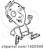 Poster, Art Print Of Cartoon Black And White Lineart Doodled Man Running