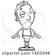 Clipart Of A Cartoon Black And White Lineart Doodled Man Pouting Royalty Free Vector Illustration