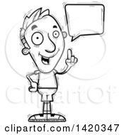 Clipart Of A Cartoon Black And White Lineart Doodled Man Holding Up A Finger And Talking Royalty Free Vector Illustration