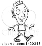 Poster, Art Print Of Cartoon Black And White Lineart Doodled Man Walking