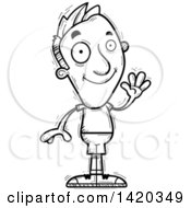 Poster, Art Print Of Cartoon Black And White Lineart Doodled Friendly Man Waving