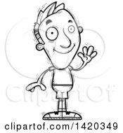 Clipart Of A Cartoon Black And White Lineart Doodled Friendly Man Waving Royalty Free Vector Illustration