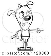 Clipart Of A Cartoon Black And White Lineart Doodled Angry Dog Pointing Royalty Free Vector Illustration