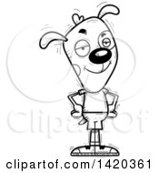 Clipart Of A Cartoon Black And White Lineart Doodled Confident Dog Royalty Free Vector Illustration