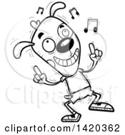 Clipart Of A Cartoon Black And White Lineart Doodled Dog Dancing To Music Royalty Free Vector Illustration