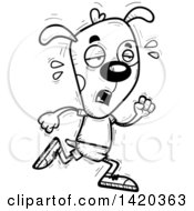 Poster, Art Print Of Cartoon Black And White Lineart Doodled Exhausted Dog Running