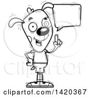 Clipart Of A Cartoon Black And White Lineart Doodled Dog Holding Up A Finger And Talking Royalty Free Vector Illustration