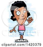 Clipart Of A Cartoon Doodled Friendly Black Woman Waving Royalty Free Vector Illustration