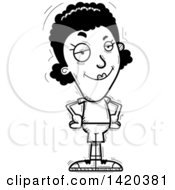 Clipart Of A Cartoon Black And White Lineart Doodled Confident Black Woman Royalty Free Vector Illustration