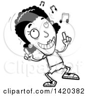 Clipart Of A Cartoon Black And White Lineart Doodled Black Woman Dancing To Music Royalty Free Vector Illustration