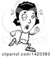 Clipart Of A Cartoon Black And White Lineart Doodled Exhausted Black Woman Running Royalty Free Vector Illustration