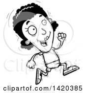 Poster, Art Print Of Cartoon Black And White Lineart Doodled Black Woman Running
