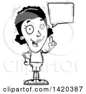 Clipart Of A Cartoon Black And White Lineart Doodled Black Woman Holding Up A Finger And Talking Royalty Free Vector Illustration