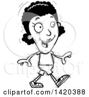 Clipart Of A Cartoon Black And White Lineart Doodled Black Woman Walking Royalty Free Vector Illustration