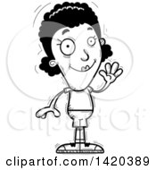 Clipart Of A Cartoon Black And White Lineart Doodled Friendly Black Woman Waving Royalty Free Vector Illustration