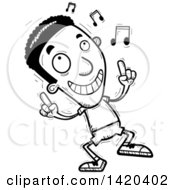 Poster, Art Print Of Cartoon Black And White Lineart Doodled Black Man Dancing To Music