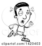 Poster, Art Print Of Cartoon Black And White Lineart Doodled Exhausted Black Man Running