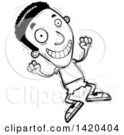 Poster, Art Print Of Cartoon Black And White Lineart Doodled Black Man Jumping For Joy
