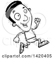 Poster, Art Print Of Cartoon Black And White Lineart Doodled Black Man Running