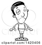 Clipart Of A Cartoon Black And White Lineart Doodled Black Man Pouting Royalty Free Vector Illustration