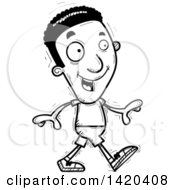 Clipart Of A Cartoon Black And White Lineart Doodled Black Man Walking Royalty Free Vector Illustration