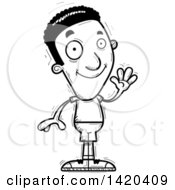 Clipart Of A Cartoon Black And White Lineart Doodled Friendly Black Man Waving Royalty Free Vector Illustration