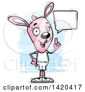 Clipart Of A Cartoon Doodled Pink Female Rabbit Holding Up A Finger And Talking Royalty Free Vector Illustration